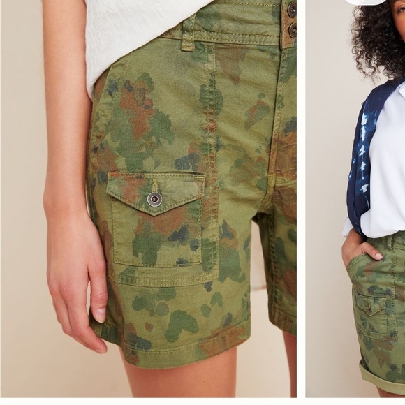 Anthropologie Wanderer Utility Shorts Camo Pockets Green Brown Sz 25 - Picture 15 of 15